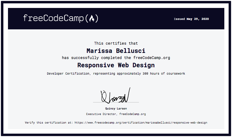 Image of Certification for Responsive Web Design from FreeCodeCamp.org