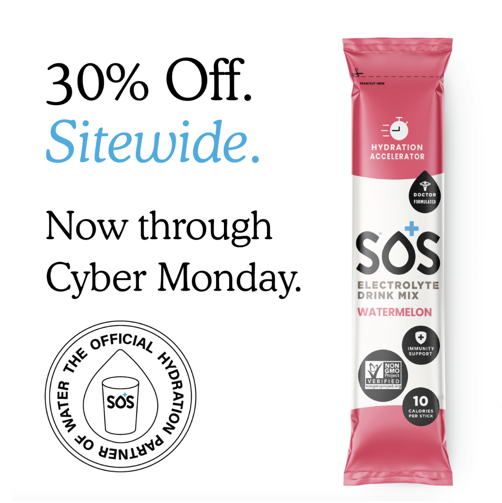 SOS Hydration Stick with 30% Off Text