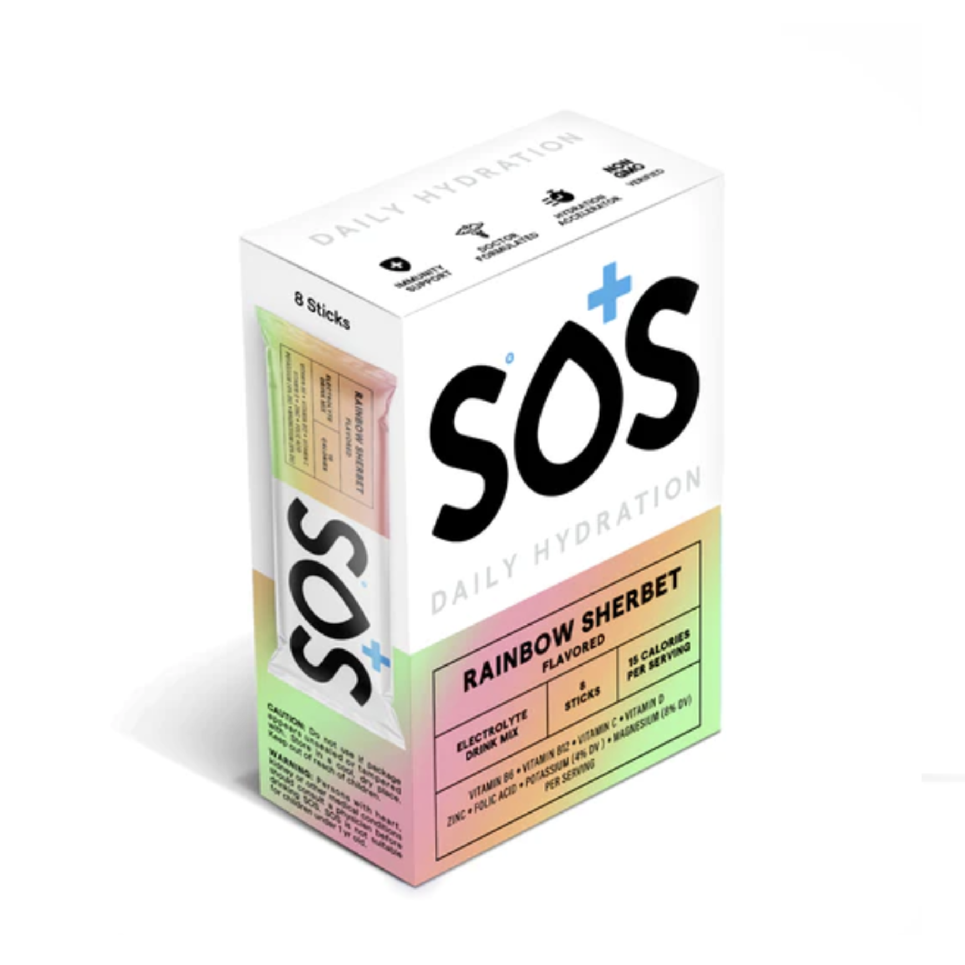 Rendering of SOS Daily Hydration Rainbow Sherbet Box