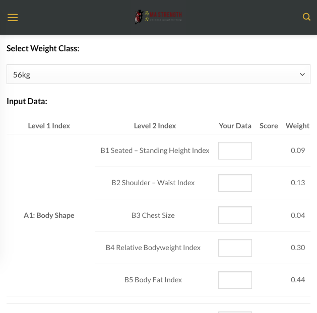 Screenshot from Powerlifting Calculator