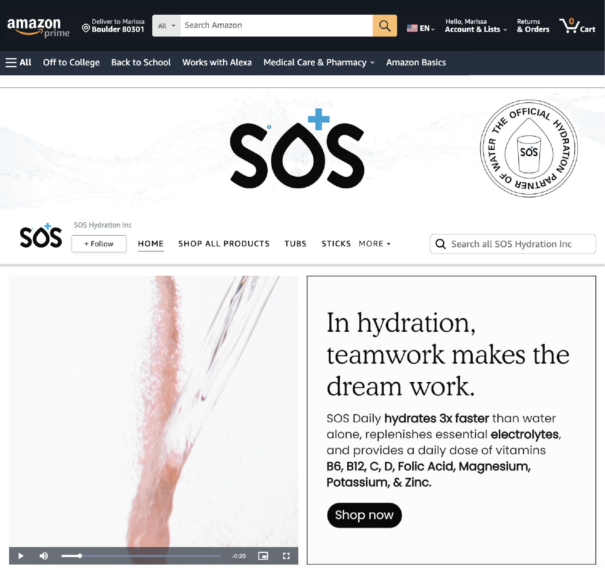 Screenshot of SOS Amazon Storefront